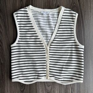 Kirious by Los Angeles Striped Knit Vest Button Front Sleeveless Top Size M